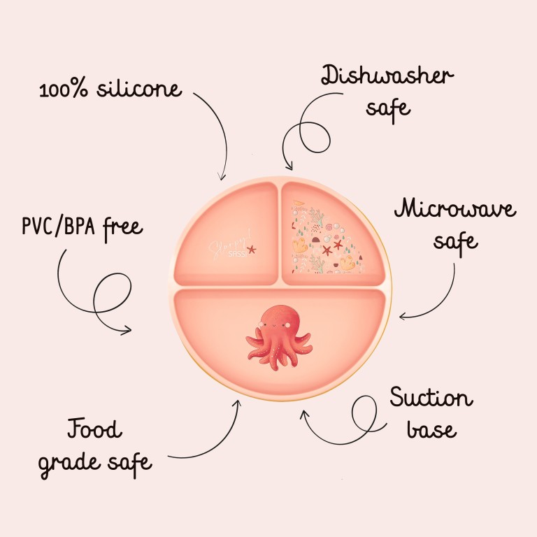 Assiette avec ventouse en silicone - Slurpy la pieuvre
