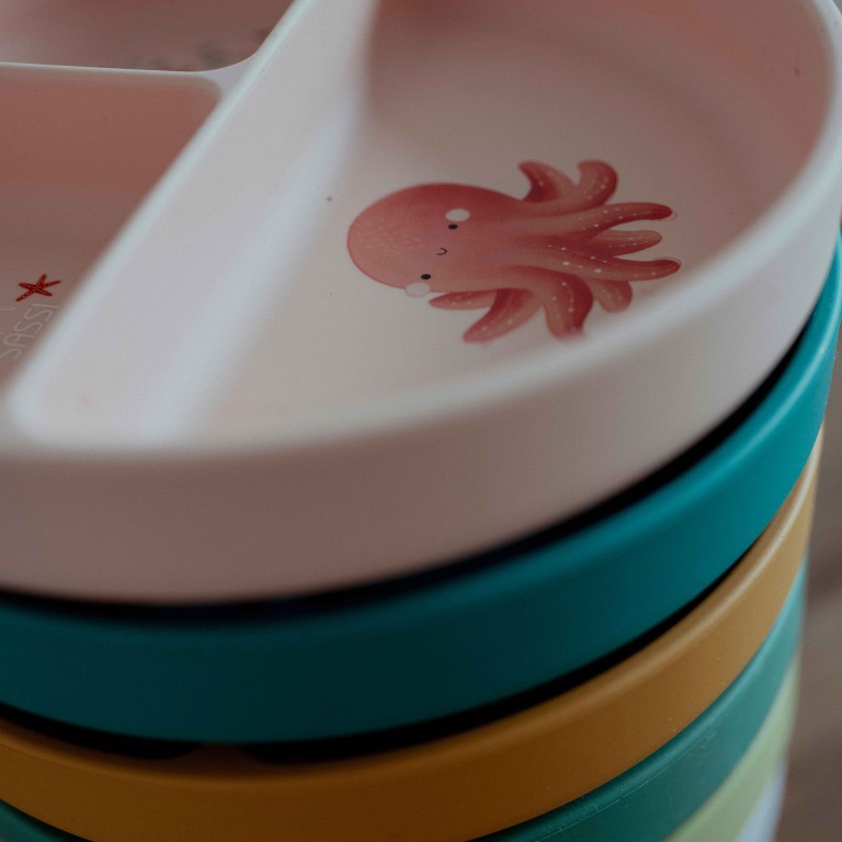 Assiette avec ventouse en silicone - Slurpy la pieuvre