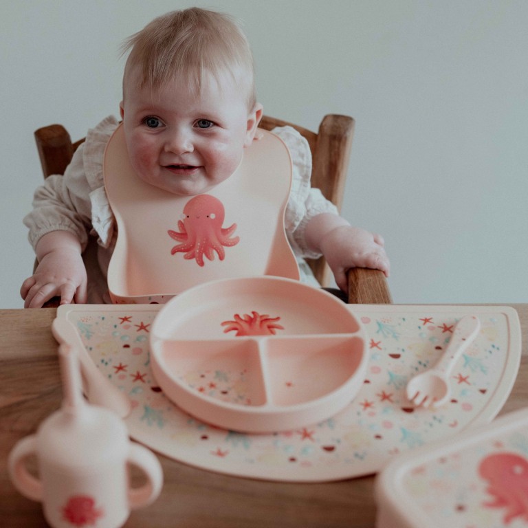 Assiette avec ventouse en silicone - Slurpy la pieuvre