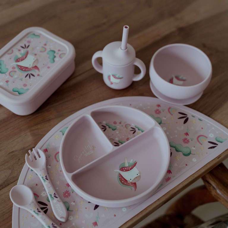 Piatto con ventosa in silicone - Unicorno Sparkly