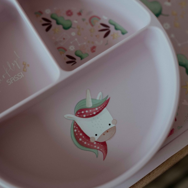Piatto con ventosa in silicone - Unicorno Sparkly