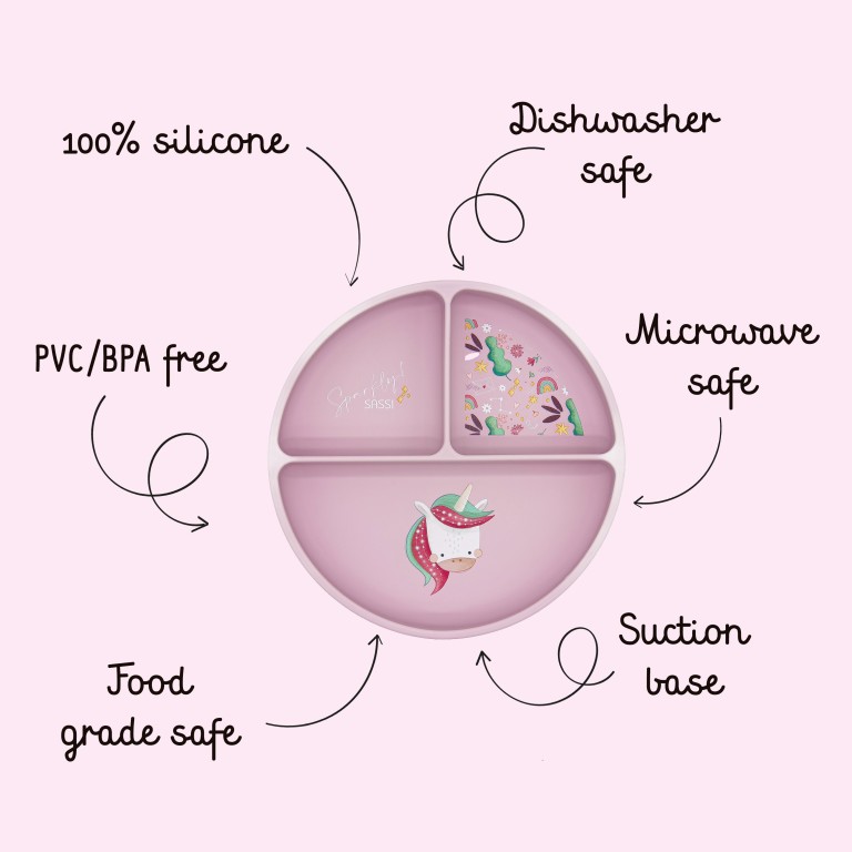 Piatto con ventosa in silicone - Unicorno Sparkly