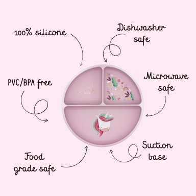 Piatto con ventosa in silicone - Unicorno Sparkly