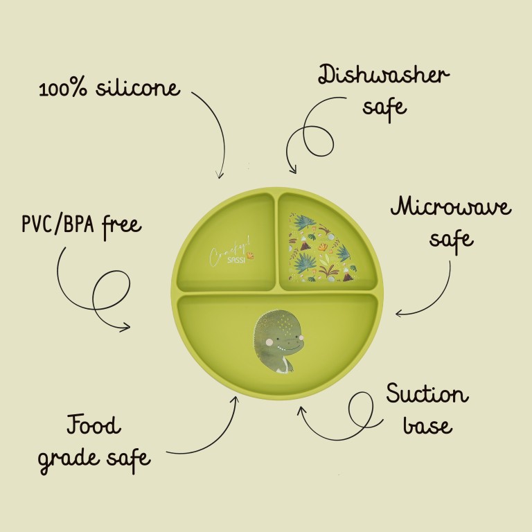 Assiette avec ventouse en silicone - Cracky le dinosaure