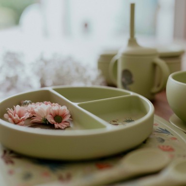 Assiette avec ventouse en silicone - Cracky le dinosaure