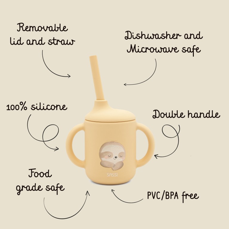 Bicchiere con cannuccia in silicone - Bradipo Gnawy