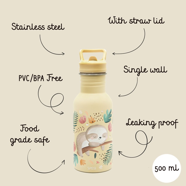 500 ml Stainless Steel Bottle - Gnawy the Sloth