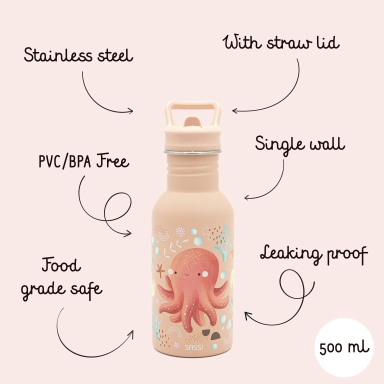 500 ml Stainless Steel Bottle - Slurpy the Octopus