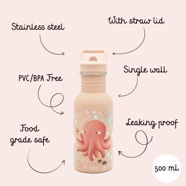 500 ml Stainless Steel Bottle - Slurpy the Octopus