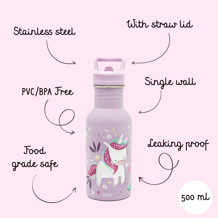 Borraccia in acciaio inox da 500 ml - Unicorno Sparkly