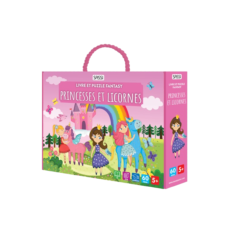 Livre et puzzle. Princesses et licornes