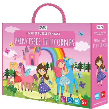 Livre et puzzle. Princesses et licornes