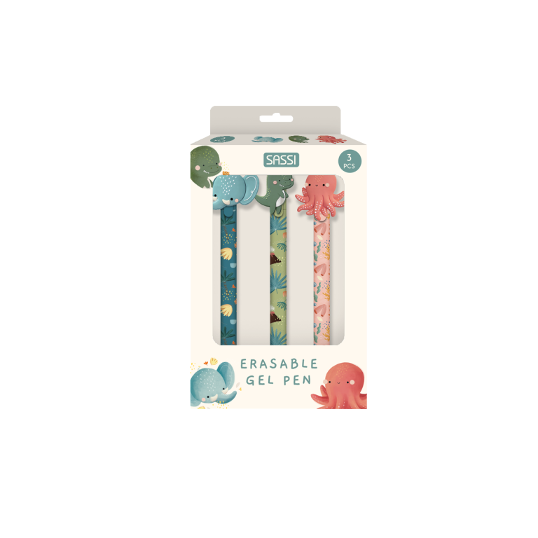 Erasable Gel Pen Set – Elephant, Dinosaur & Octopus