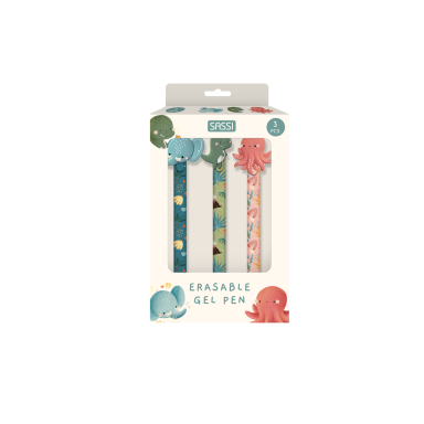 Set de Stylos Gel Effaçables – Éléphant, Dinosaure & Pieuvre
