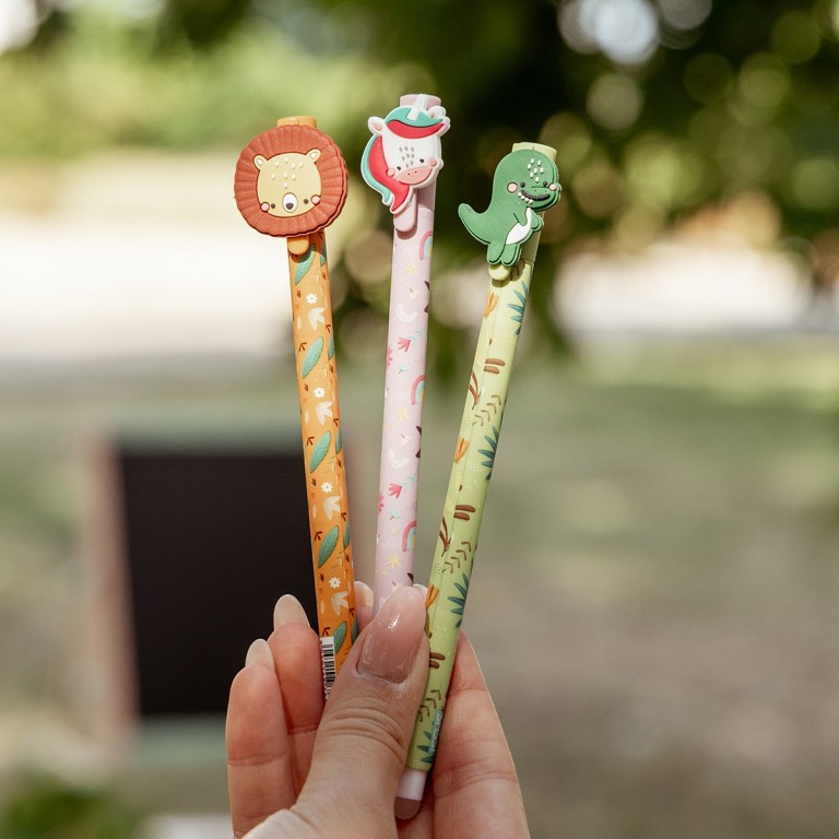 Stylos Gel Effaçables – Dinosaure, Licorne & Lion